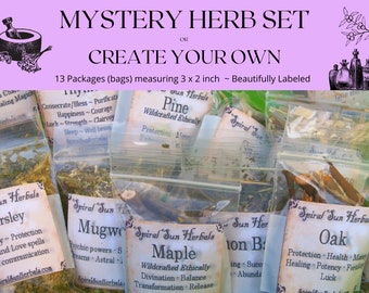 Mystery Herb Set of 13 Packages OR choose your own, grab bag, wood, crystals Witchcraft Pagan starter sample kit, Witchcraft spell herbs