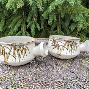 Vintage Set of 2 French Onion Soup Bowls / Stoneware #5 / Bohemian Ceramic Ovenproof / Modern Mid Century Dishes / Boho Chic / Made in Japan