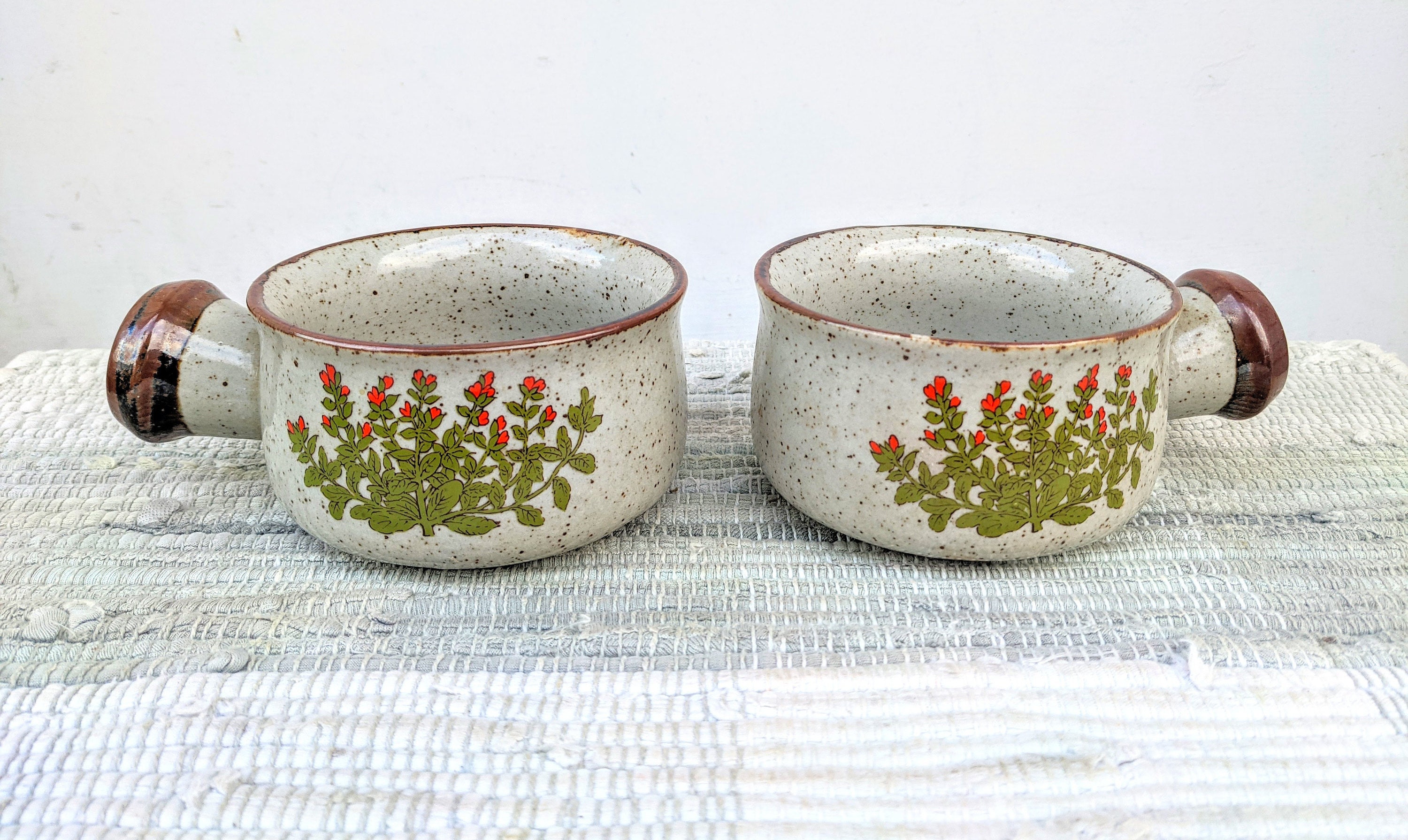 Vintage Set of 2 French Onion Soup Bowls / Stoneware / Bohemian Ceramic