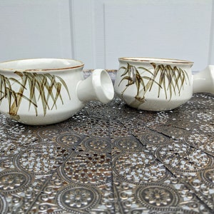 Vintage Set of 2 French Onion Soup Bowls / Stoneware #6 / Bohemian Ceramic Ovenproof / Modern Mid Century Dishes / Boho Chic / Made in Japan