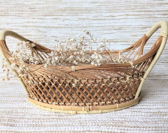 vintage 籐製 バスケット カワイイ蓋付き籐バスケット