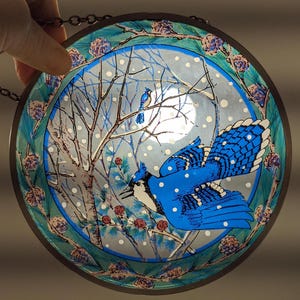 Attrape-soleil en vitrail vintage / Attrape-soleil geai bleu / Attrape-soleil oiseaux pour vitrail / Cadeaux