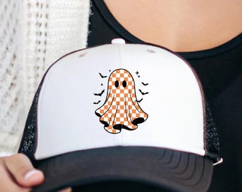 Checkered Ghost Halloween Trucker Hat | Fall Hat | Womens Halloween Trucker Hat