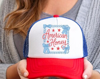 American Honey Trucker Hat | Red White & Blue Hat | Fourth of July | July 4th Patriotic Hat