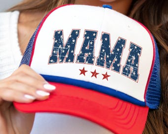 MAMA Patriotic Trucker Hat | Red White & Blue Hat | Fourth of July | July 4th Patriotic Hat