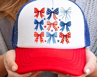 Patriotic Bows Trucker Hat | Red White & Blue Hat | Fourth of July | July 4th Patriotic Hat