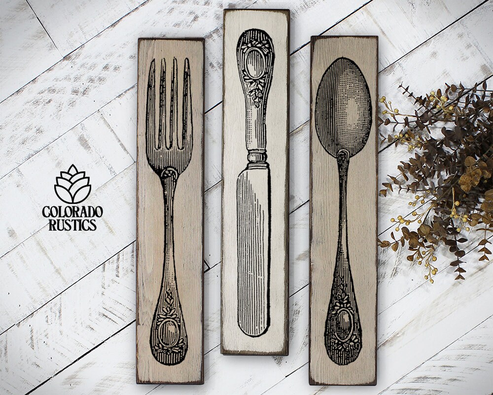Silverware Wall Art Silverware Sign Fork Knife Spoon Wood | Etsy
