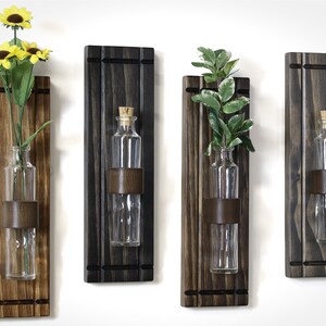 Set of 2 Reclaimed Rustic Whitewashed Wood Wine Bottle Vase Wall Sconce