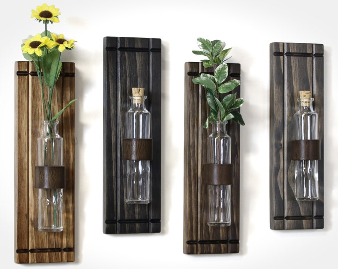 Glass Hanging Vase Wall Hanging Vase Wood Bud Vase Wall Etsy