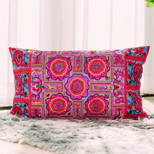 12x20 Purple Circle Pattern Cushion Cover, Hmong Embroidered Pillow Cases, Boho Pillow Cover, Hippie Cushion Cover - CS10-2PUR
