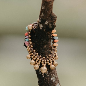 Fancy Brass Bells Women&#39;s Bracelet, Hippie Brecelet, Boho Bracelet, Bohemian Bracelet, Festival Bracelet, Unique Gift - JE0001-00-MUL