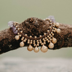 Brass Bells Amethyst Bracelet for Women, Boho Bracelet, Hippie Bracelet, Bohemian Bracelet, Unique Gift for Female Friend - JE0001-00-PUR