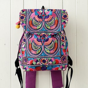 Unique Backpack with Bird Pattern Hmong Hill Tribe Embroidered in Multi - BG317CB
