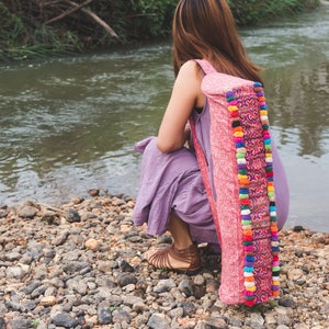 Red Batik Yoga Mat Bag for Women, Unique Vintage Hmong Embroidered Yoga Mat Bag, Artisan Yoga Mat Bag for Women, Gift for Her - BG523BARED