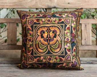 Flower Tropical Pillow Sofa Pillows Tribal Pillow Cover Changnoi Handcrafted Fair Trade Pillow Cover with Hmong Hill Tribe Embroidered