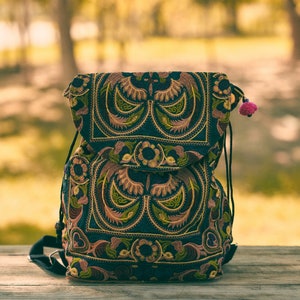 Mocha Bird Pattern Hmong Embroidered Backpack for Women, Backpack from Thailand, Hippie Backpack, Boho Backpack, Unique Gift - BG317MB