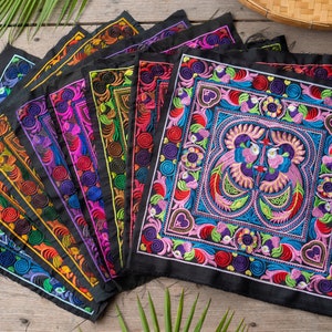 Bird Pattern Hmong Tribes Embroidered Textiles from Thailand, New Machine Hmong Fabric, Hill Tribe Textiles, Unique Ethnic Textiles - TX101B