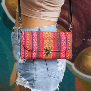 Uniuqe Naga Tribe Crossbody Bag,  Wallet with Leather Strap, Ethnic Crossbody Bag, Hippie Crossbody Bag, Thai Bag - BG0014NAPIN