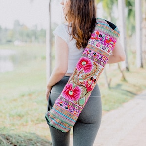 Handgemachte Yogamatten Tasche Tribal Hmong Stickerei Thailand, Frauen Yogamatten Tasche, Yogatasche für Yogaliebhaber, Fair Trade Tasche - BG316BLUH