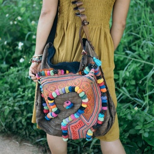Handcrafted Pom Pom Crossbody Bag for Women With Vintage Hmong - Etsy