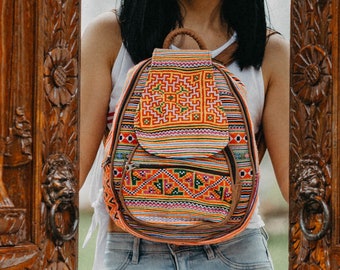 big face cat Ethnic Embroidery Hemp Material Backpack Womens Small Bag Embroidery Backpack,Brown,Free Size