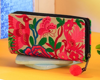 Hmong Embroidered Wallet, Floral Garden Purse, Handmade Ethnic Clutch - WA301YELG