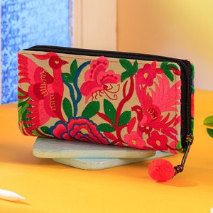 Yellow Garden Hmong Embroidered Purse for Women, Hippie Wallet from Thailand,  Handmade Wallet, Ethnic Wallet - WA301YELG