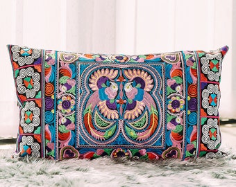 12x20 Multi Bird Pattern Pillow Cases with Hmong Embroidery, Boho Cushion Cover, Bohemian Decor Throw Pillow Cases - CS10-3MUL