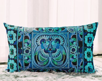 12x20 Blue Bird Pattern Pillow Cases, Bohemian Throw Pillow Cover,  Cushion Cover, Hmong Embroidered Pillow Cases - CS10-3BLU