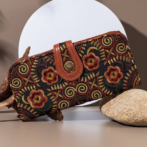 Portefeuille pour femme Hmong Tribe, sac à main brodé en zigzag moka, sac à main bohème, sac à main hippie - BG56FCMOC