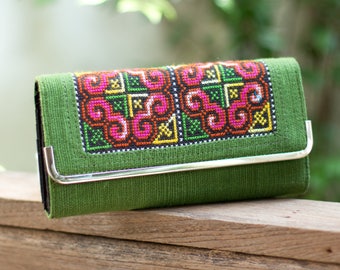 Changnoi Unique Tribal Wallet with Bird Hmong Embroidered in Red Thai Wallet Boho Wallet Hippie Wallet