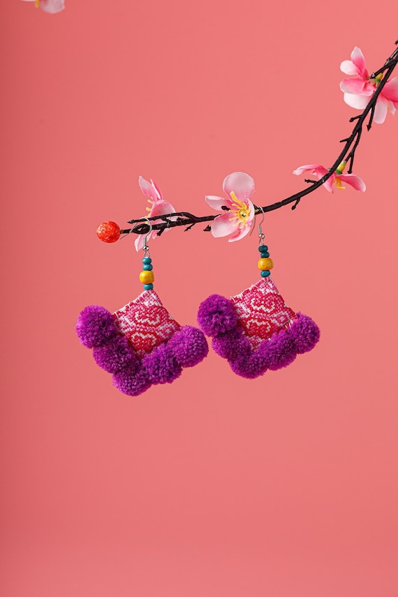 Hmong pom cheap pom earrings