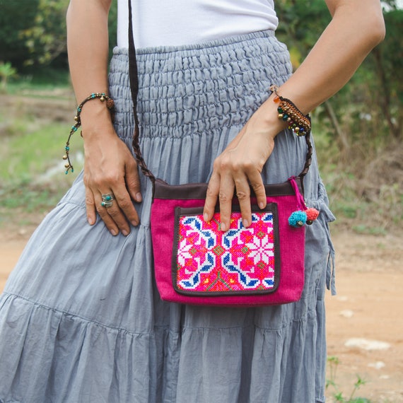 Handmade Boho Crossbody Bag, Vintage Hmong Embroidered Sling Bag, Hippie Bag