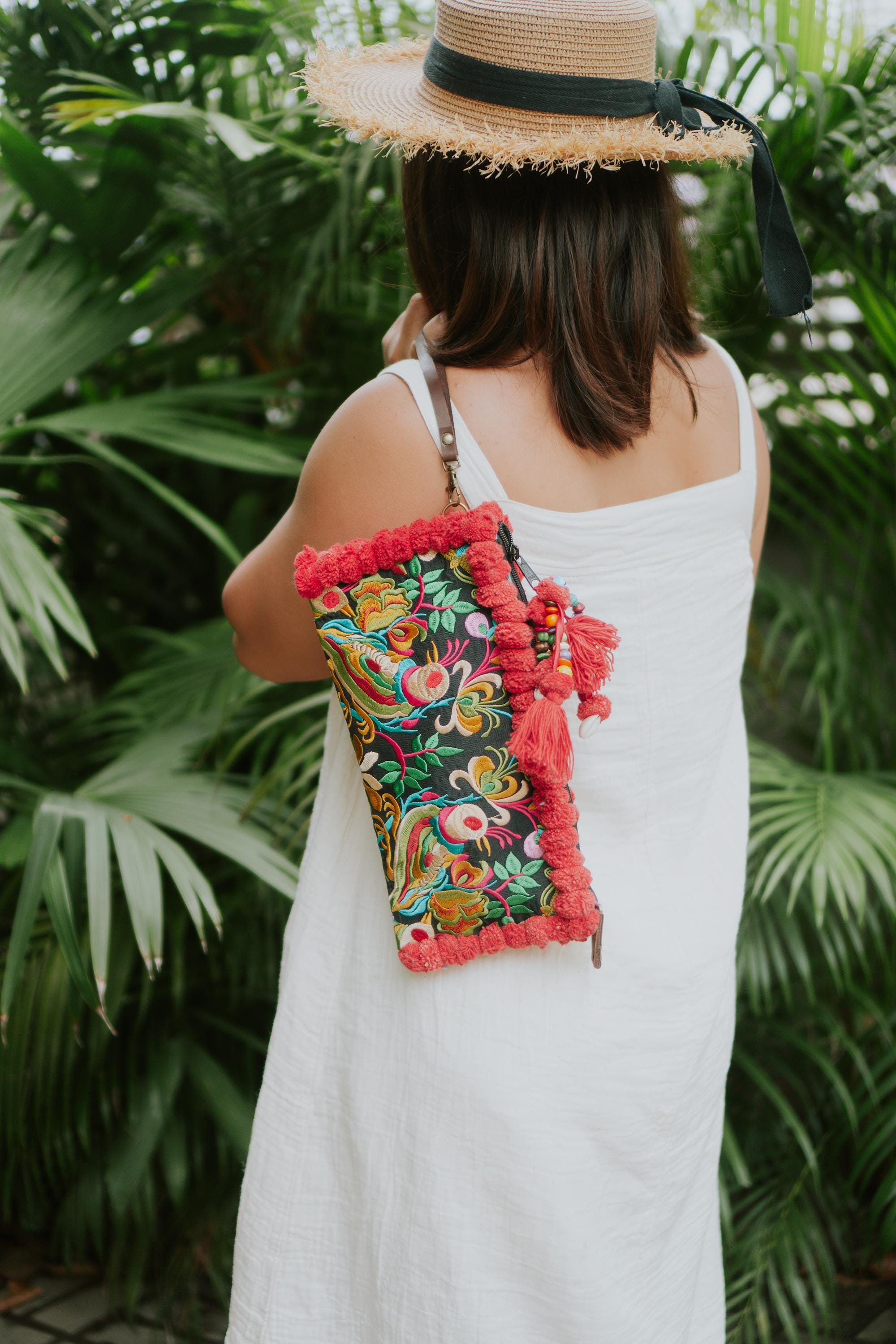 Borsa In Paglia A Tracolla Donna Con Pompon, Estate Spiaggia Casual, 27x20 Cm, Cinturino Regolabile E Rimovibile - 4