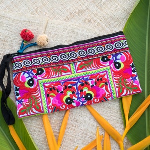Blue Bird Pattern Hmong Tribes Embroidered Clutch Bag, Bohemian Purse for Women, Festival Bag, Ethnic Bag - BG308BLUGP