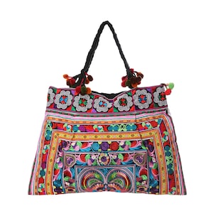 Multi Bird Hmong Tribes Embroidered Tote Bag, Tote Bag, Beach Tote Bag ...