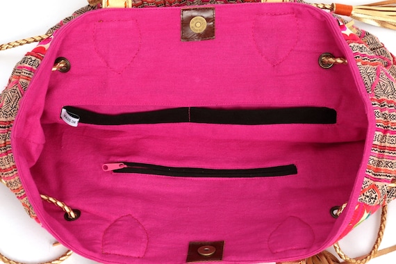 HALF MOON Shoulder Bag With Flower Hmong Tribes Embroidery
