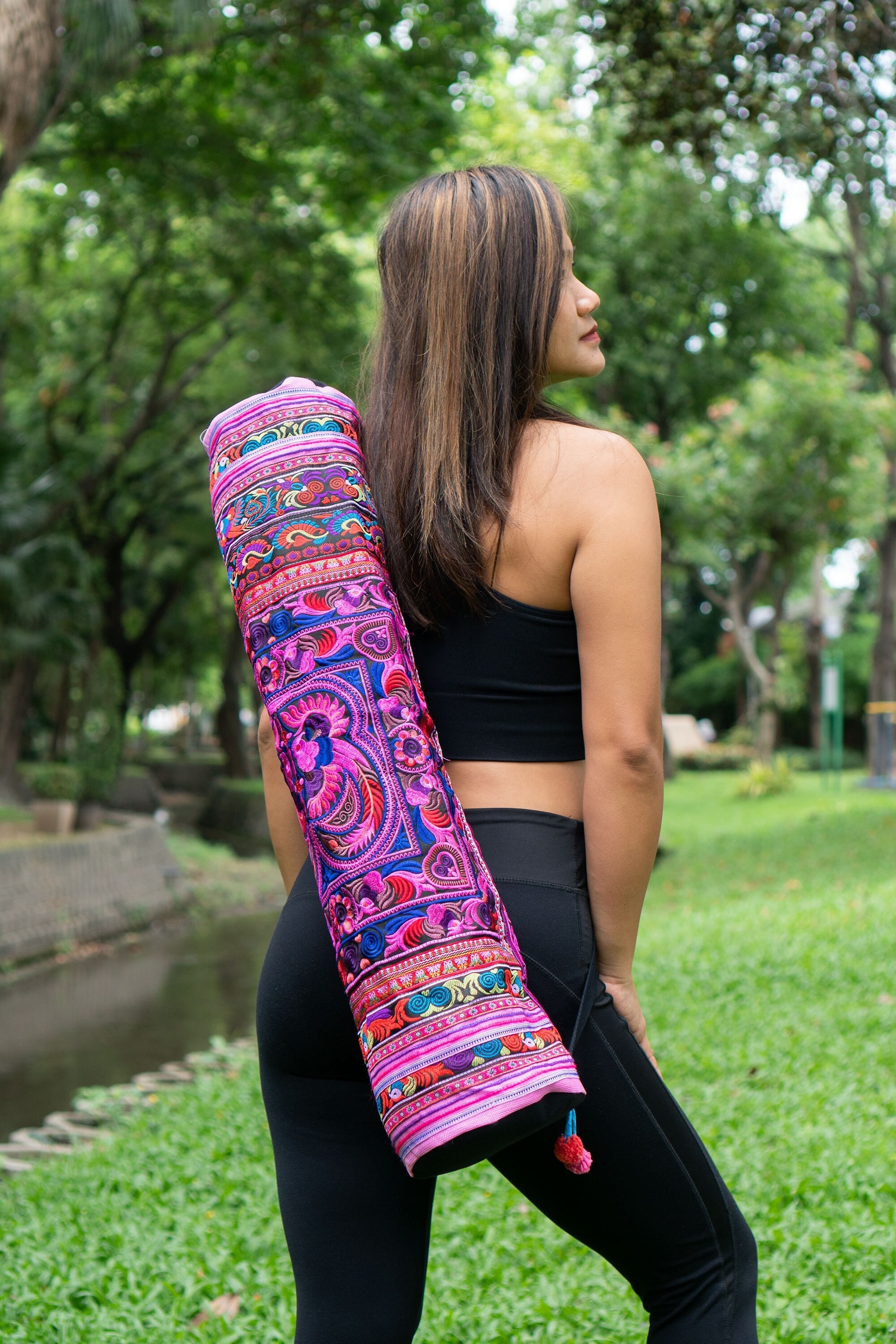 Green Bird Pattern Yoga Mat Bag, Tribal Yoga Mat Bag, Hmong Embroidered Yoga  Mat Bag, Yoga Bag for Women, Thai Yoga Mat Bag BG316GREB 