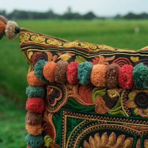 16x16 Orange Fågelbroderad Hmong Örngott, Boho Prydnadskudde - CS4YELB bild 3