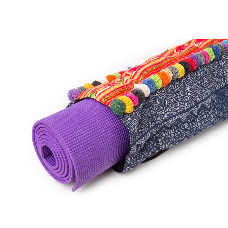 Pom Pom Yoga Mat Bag Fair Trade Yoga Mat Carrier Ethnic Yoga Etsy