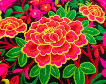 Hmong Stamm Bestickter Stoff, Thai Ethnic Textil, Garten-Muster - TX101G
