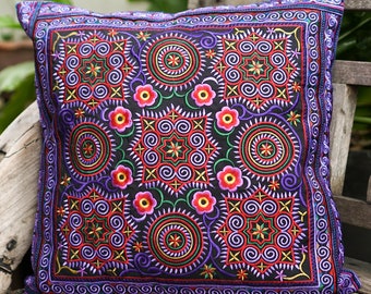 Unique Hmong Tribe Embroidered Pillow Case, Purple Thai Throw Pillow,  Cushion Cover, Ethnic Cushion, Hippie Pillow- CS101FCPUR