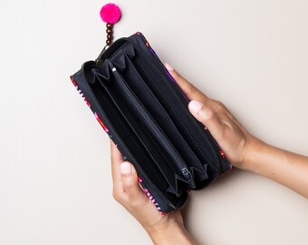 Portefeuille Brodé Ethnique Fait Main Hmong, Style Bohème Hippie Coloré