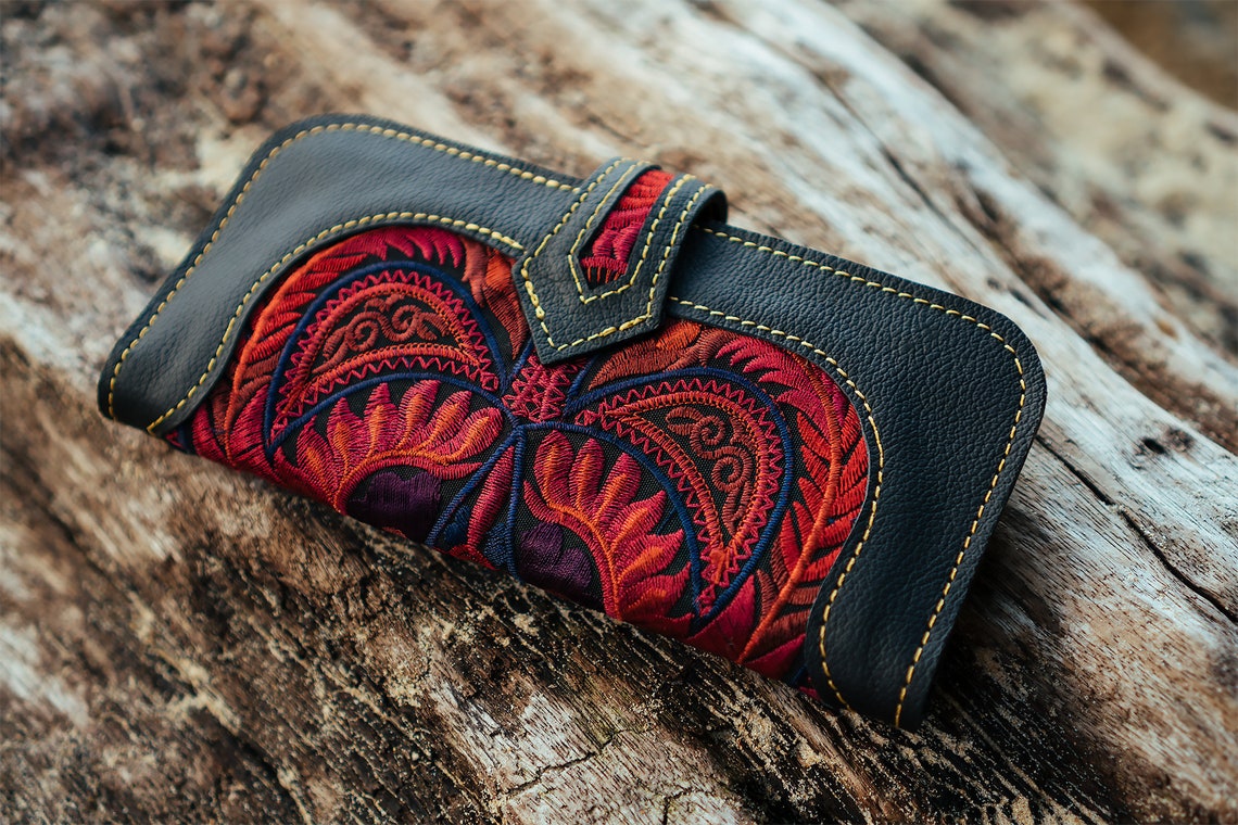 Boho Wallet Purse for Women With Red Bird Pattern Hmong Etsy