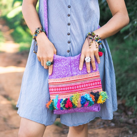 Bohemian Sling Bag with Colorful Tassels Boho Crossbody Bag Etsy