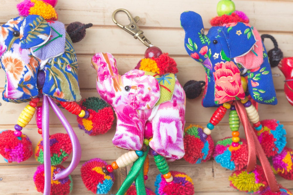 Mini Elephant Doll Key Chain Bag Accessories Zip Pull Pom Mini Elephant Doll Key Chain Bag Accessories Zip Pull Pom