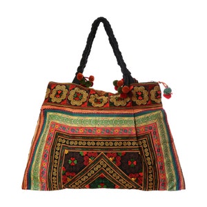 Yellow Diamond Beach Tote Bag With Hmong Hill Tribes Embroidery ...