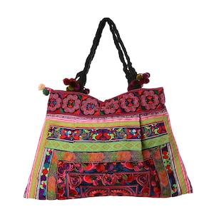 Red Bird Pattern Hmong Tribes Embroidered Tote Bag, Tote Bag, Bohemian ...