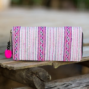 One of a Kind Boho Wallet, Hill Tribe Hmong Embroidered Purse for Women, Hippie Wallet,  Ethnic Wallet in Purple - WA301VPUR