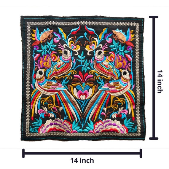 タイの山岳民族刺繍織物4羽の鳥模様、民族刺繍、新型機械モン族織物